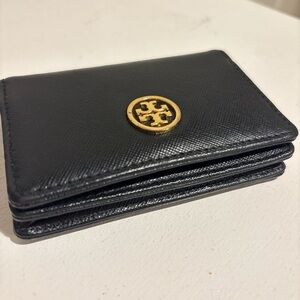 Tory Burch Black Card Holder with Gold Emblem